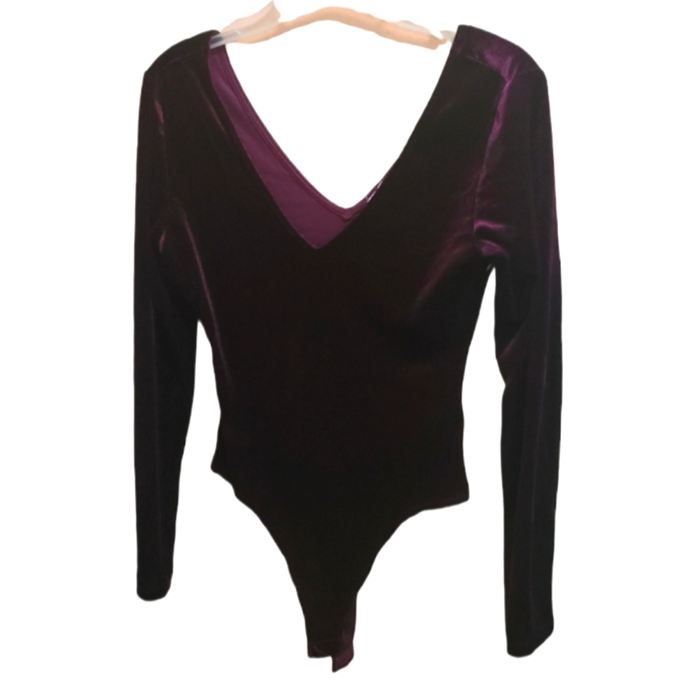 Burgundy Velvet Long Sleeve Bodysuit